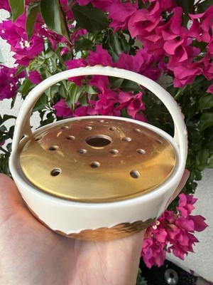 Vintage Belleek Bone China Potpourri Basket With Handle Signed Trezise