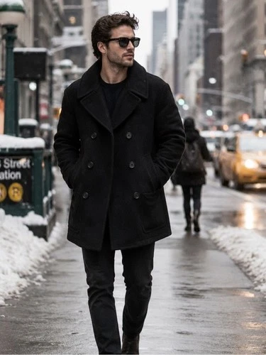 Men's Burberry Wool Cashmere Blend Peacoat Winter Jacket Minimalist Black Large video thumbnail