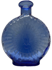 Vintage Blue Pressed Glass Bottle Eagle Crest