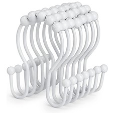 12 Pcs White Stainless Steel Shower Curtain Hooks Rings Rust Proof Double