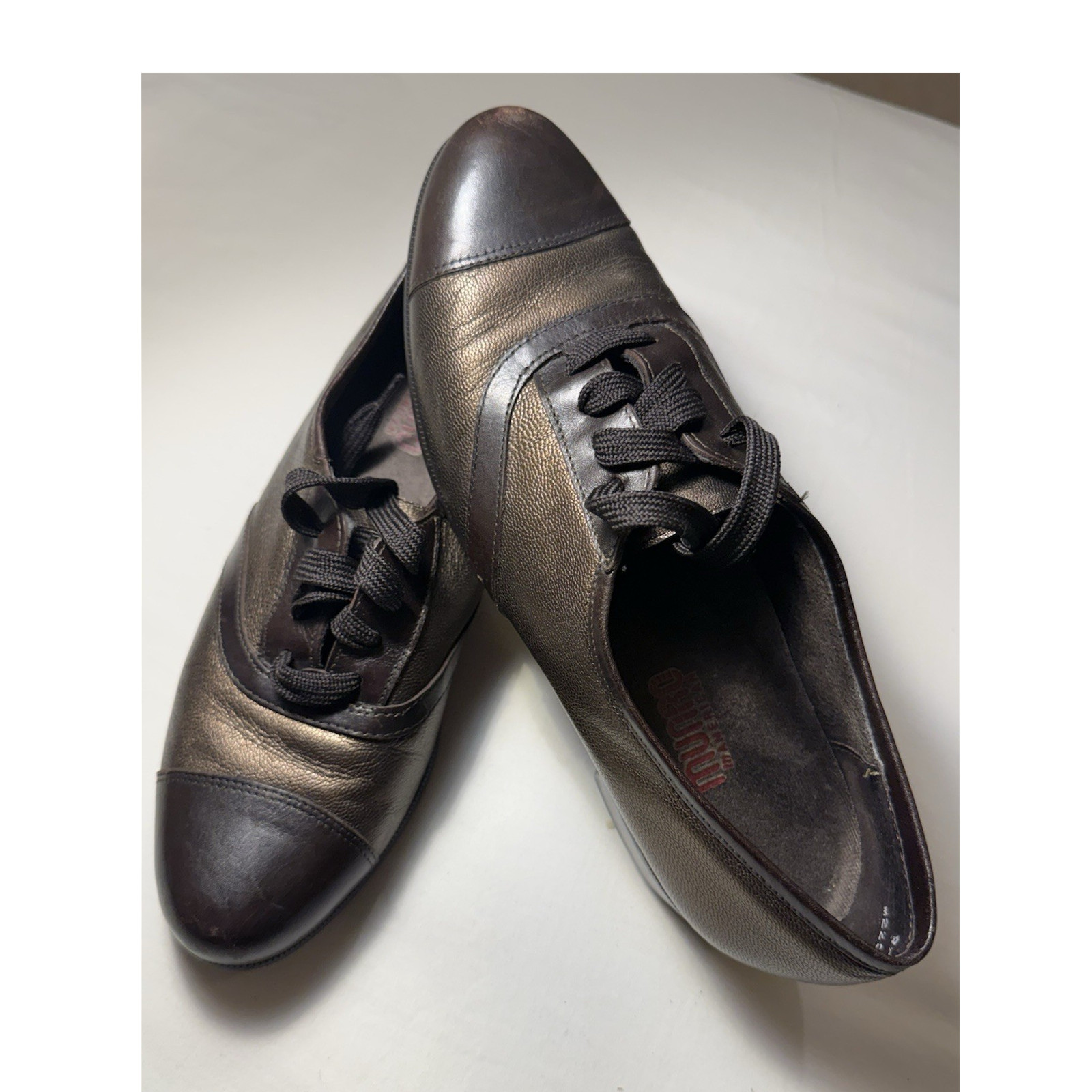 Munro American Women’s Brown Leather Lace-Up Oxford Flats Round Toe US 8.5 N