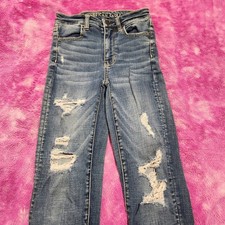 American Eagle Jeans Women's Sz 00 Blue Distressed Hi-Rise Jegging Super Stretch