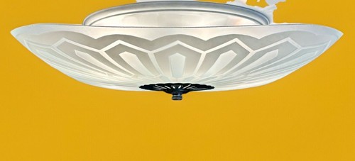 Vintage LARGE Mid Century Art Deco Geometric Lightolier Glass Ceiling Light MCM - Picture 15 of 24