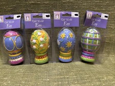 Vintage- Easter Eggs and Stands Figurines Whimsical Designs Resin Set of 4 1995