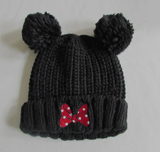 Disney Minnie Mouse Black Knit Beanie Hat Double Ears Pom Pom Adult One Size