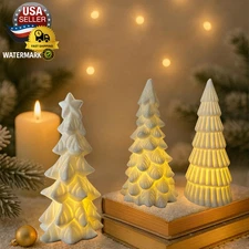 Lighted Ceramic Christmas Tree Decor 3Pcs Small White Christmas Trees with Light