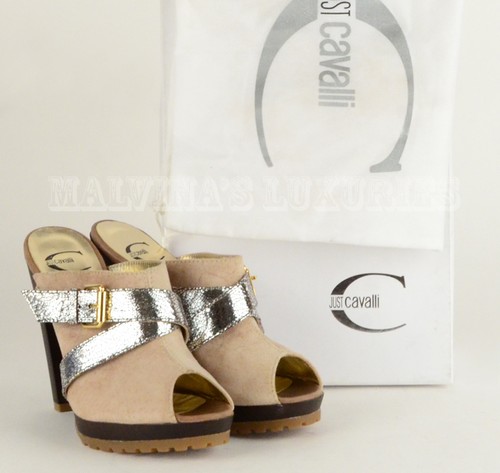 JUST CAVALLI BY ROBERTO CAVALLI SHOES WOODEN CLOGS MULES SUEDE LEATHER 36.5 6.5 - Picture 12 of 13