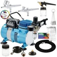 Cool Runner II Airbrush Kit with Dual Fan Air Compressor, 3 Airbrushes, Clean...