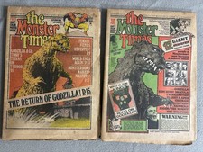 2 THE MONSTER TIMES w/ FOLD OUT POSTER GODZILLA / APES Horror Sci-Fi FREE MAIL