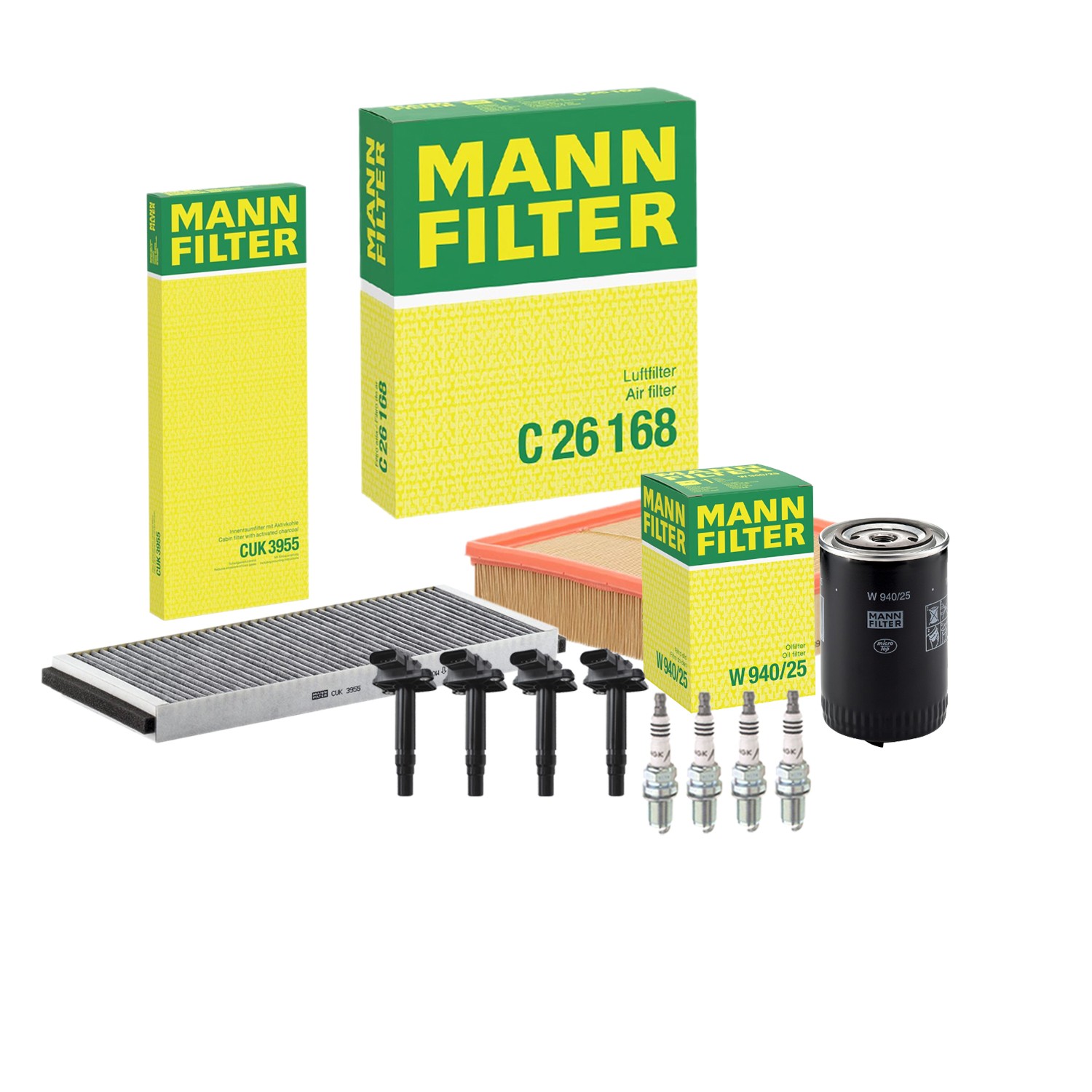 Mann Engine Oil Cabin Air Filter 4 NGK Plugs  Hitachi Coil Kit For A4 Passat L4