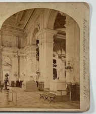 Art Gallery Exhibition Classical Sculpture Hall Statues and Benches Stereoview