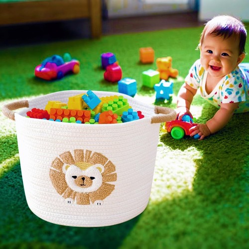 Toy Storage Basket Blanket Cotton Rope Baskets for Cute Baby Laundry Hamper - Picture 2 of 9