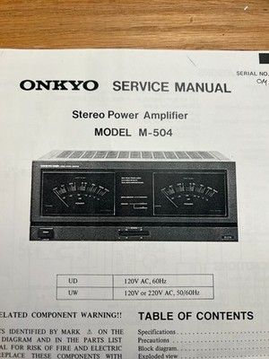 Onkyo M-504 Power Amplifier Service Manual/Schematic