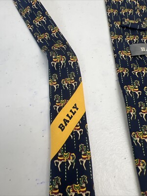Bally Men's Navy Blue Novelty Horses Silk Neck Tie $245 | eBay