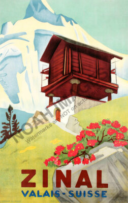 Zinal Valais Suisse vintage resort travel poster 16x24