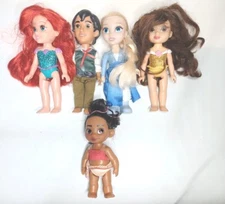 Disney Petite Dolls 6" to 4" Elsa,Belle,Ariel,Moana,Mateo Lot of 5