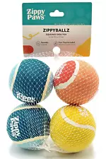 Zippy Paws ZippyBallz Tennis Balls Medium 4pk Squeaky Bouncy Dog Fetch Toy 2.5"