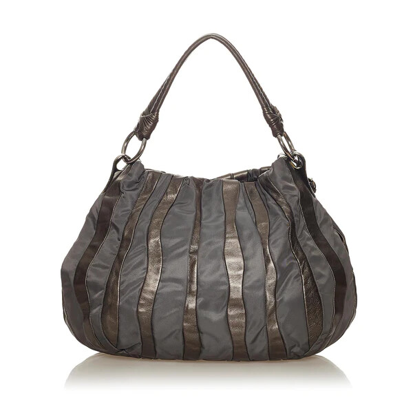 Vtg Prada Hobo Nappa Waves Tessuto Large Black Shoulder Bag
