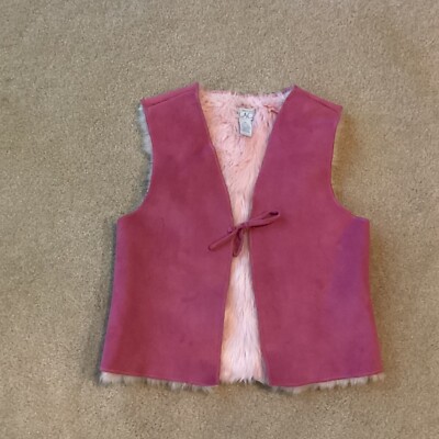 THE CHILDRENS PLACE GIRLS.OUTERWEAR VEST, 7-8, PINK, TIE, FAUX FUR INSIDE