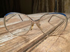 Vintage Women's Oversized Glasses Silver Wire Frame Eyeglasses Blue Gray 70s 80s