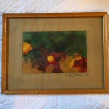 ABSTRACT modern hand painted original PAINTING  8" by 5" green red by Williamson