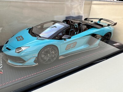 LAMBORGHINI AVENTADOR SVJ ROADSTER MR 1/18 #63 BLUE GLAUCO LTD 63 NO BBR