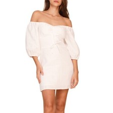 REFORMATION KATHRYN LINEN MINI DRESS 3/4 SLEEVES WHITE SIZE 8 $248