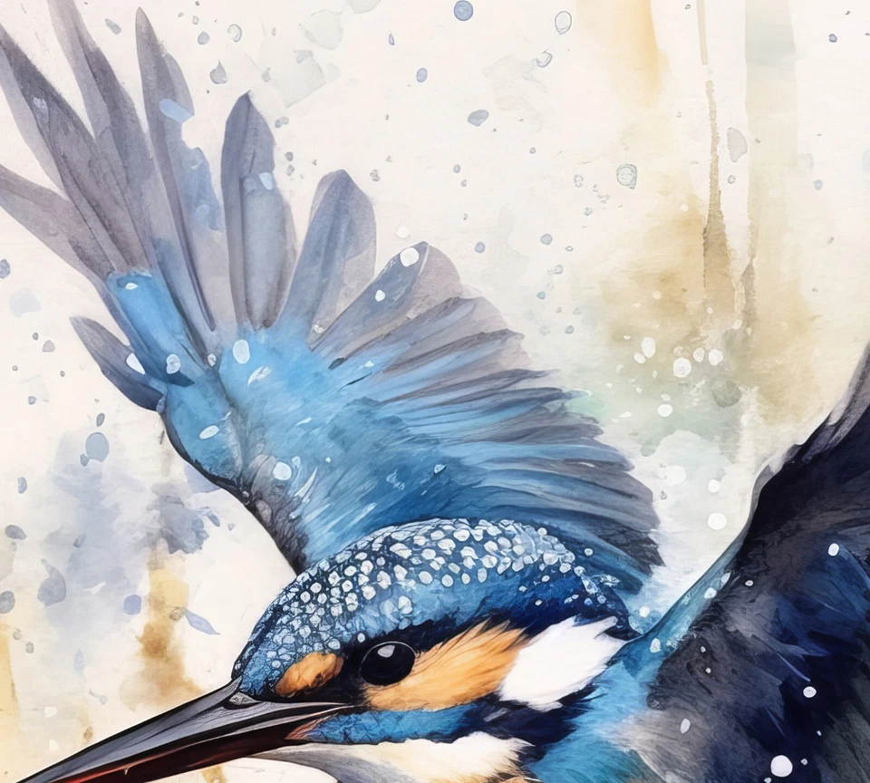 "Estampado de pintura en acuarela Flying Kingfisher - River Bird Art 5"" x 7" Foto 3 de 4