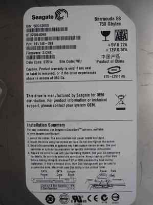 750GB Seagate ST3750640NS | P/N: 9BL148-089 | F/W: 3.CNK | WU