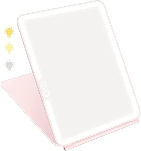 Portable Pink LED Travel Makeup Mirror with 72 Lights and Rechargeable Battery