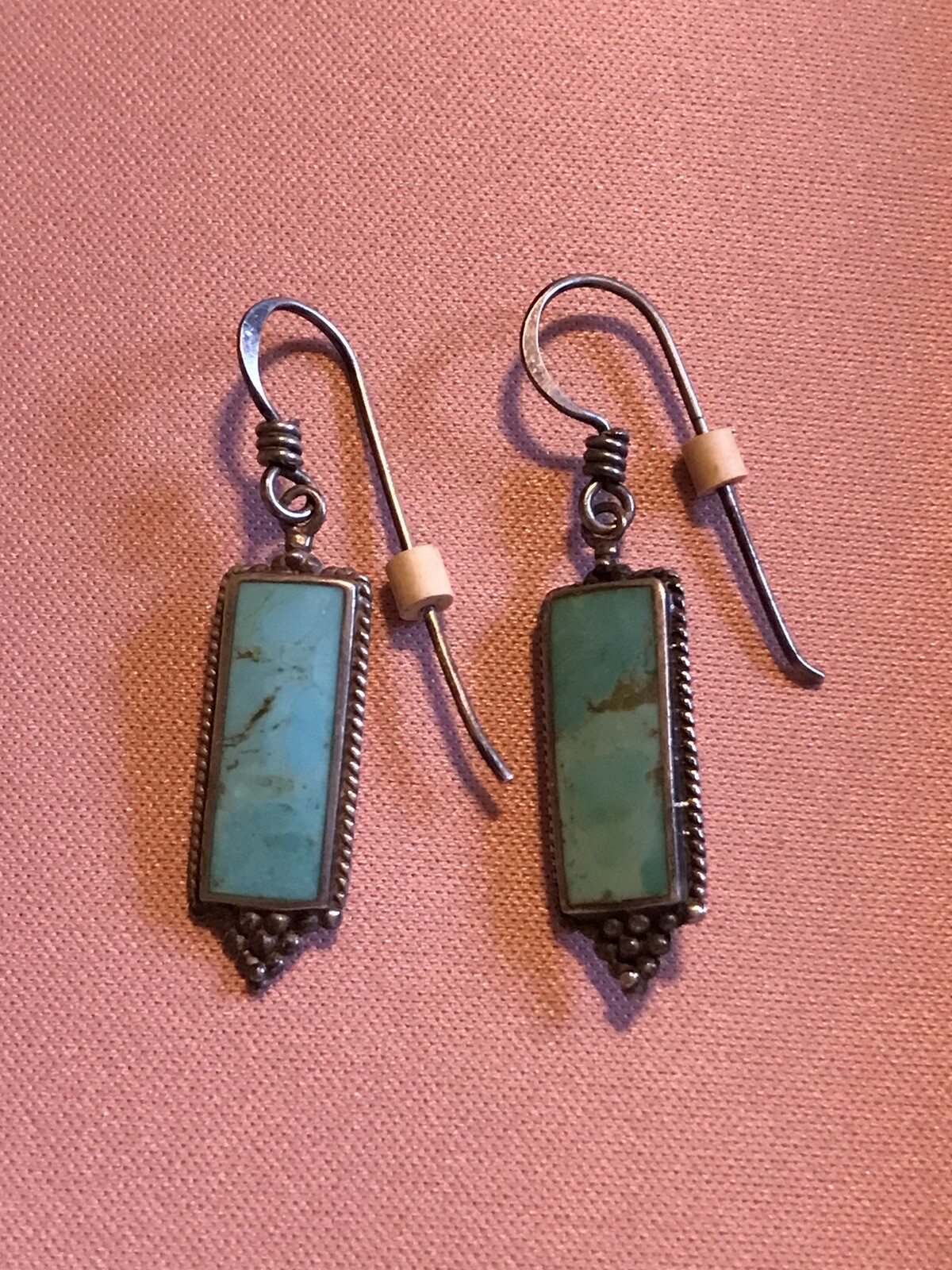 Turquoise Bar Solid 925 Sterling Silver Drop Dang… - image 3