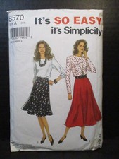 Simplicity Pattern 8570 Miss Size A 8-18 Blouse Flared Skirt 2 Lengths Cut