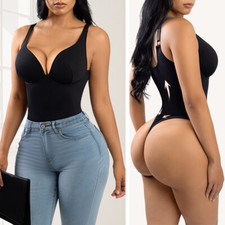 Shapewear Bodysuit Tummy Control Body Shaper Deep V Neck Faja Thong for Women