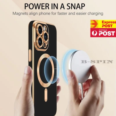 B-SPIN Shockproof Plating MagSafe Case for iPhone 17 16 15 14 13 12 Pro Max Plus Cover