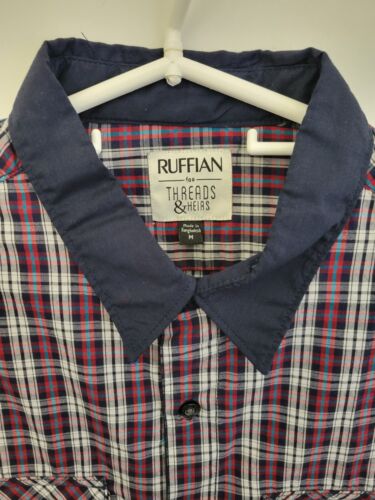 Ruffian Threads & Heirs men's M Red Blue Twill Cotton Plaid L/S - Picture 2 of 6