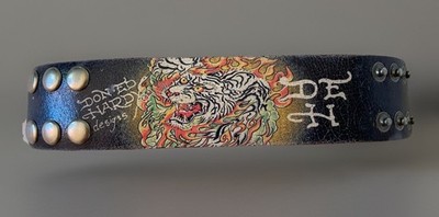 Vintage Y2K Don Ed Hardy Designs TIGER Tattoo Leather Cuff  Bracelet Double Snap