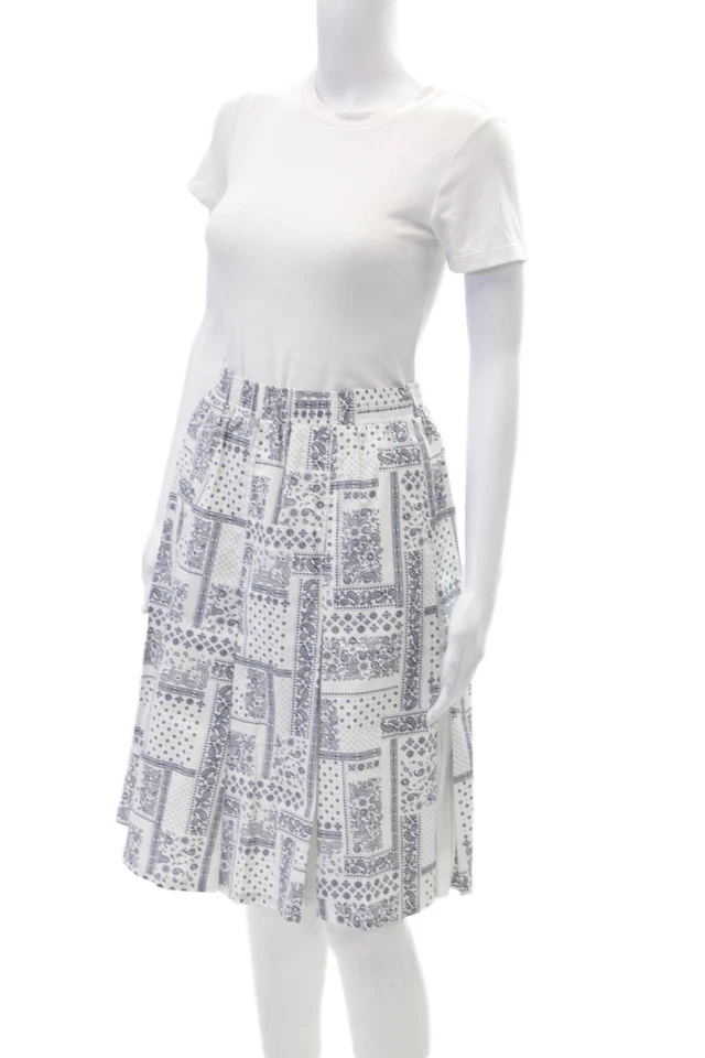 Falda Clu TOO Mujer Bandana Estampado Línea A Blanco Azul Algodón Talla Pequeña Foto 2 de 4