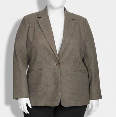 DKNY Women's Brown Notched-Collar One-Button Blazer Jacket, Plus Size 20W