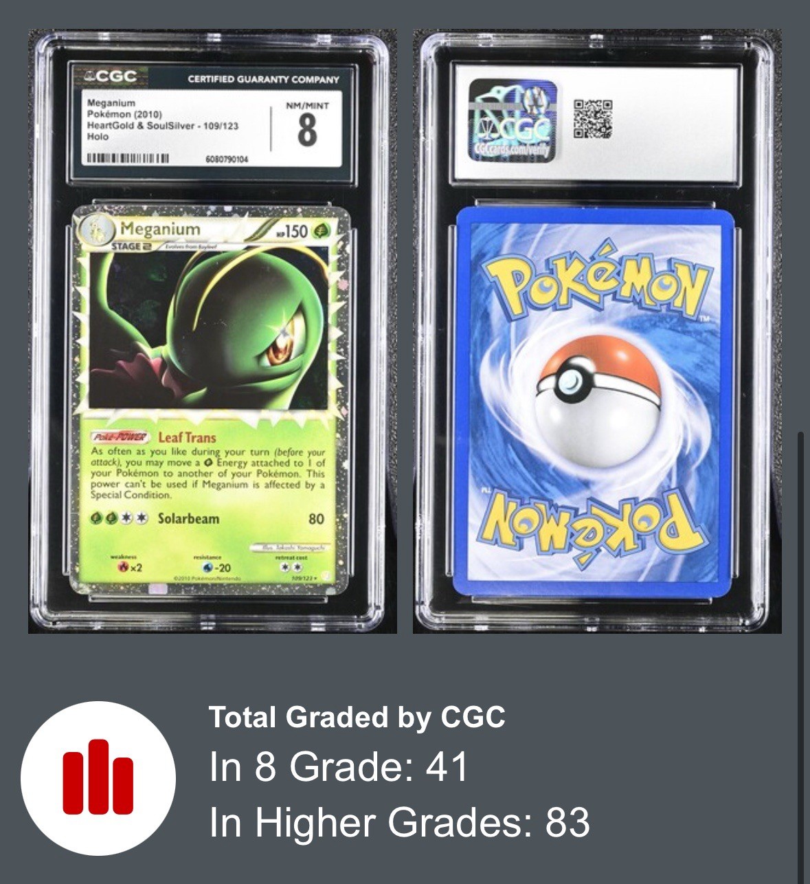 Meganium (Prime) 109/123 Heartgold & Soulsilver Holo Rare 2010 CGC 8 NM/MINT