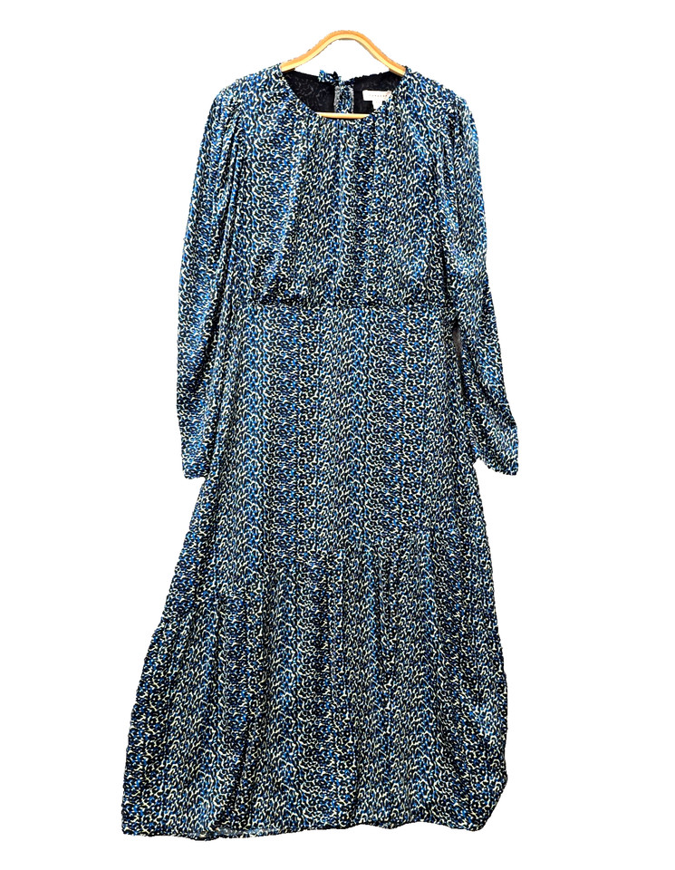 Topshop Dress Womens A-line Maxi Size 14 Blue Black Cream Animal Print