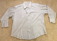 Pierre Cardin Dress Shirt Mens Size 17 Tan/White/Grey Long Sleeve Button Up