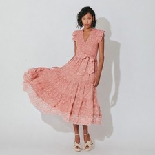 Cleobella Rita Ankle Dress Camara Floral Pink Organic Cotton Smocked Maxi Large