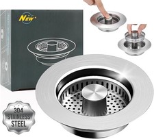 3-in-1 Kitchen Sink Strainer Stopper - Stainless Steel Drain Filter Plug with An