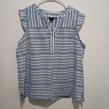 Talbots Women's Buoyant Stripe Shell 100% Cotton Flutter Sleeve Blouse size XL