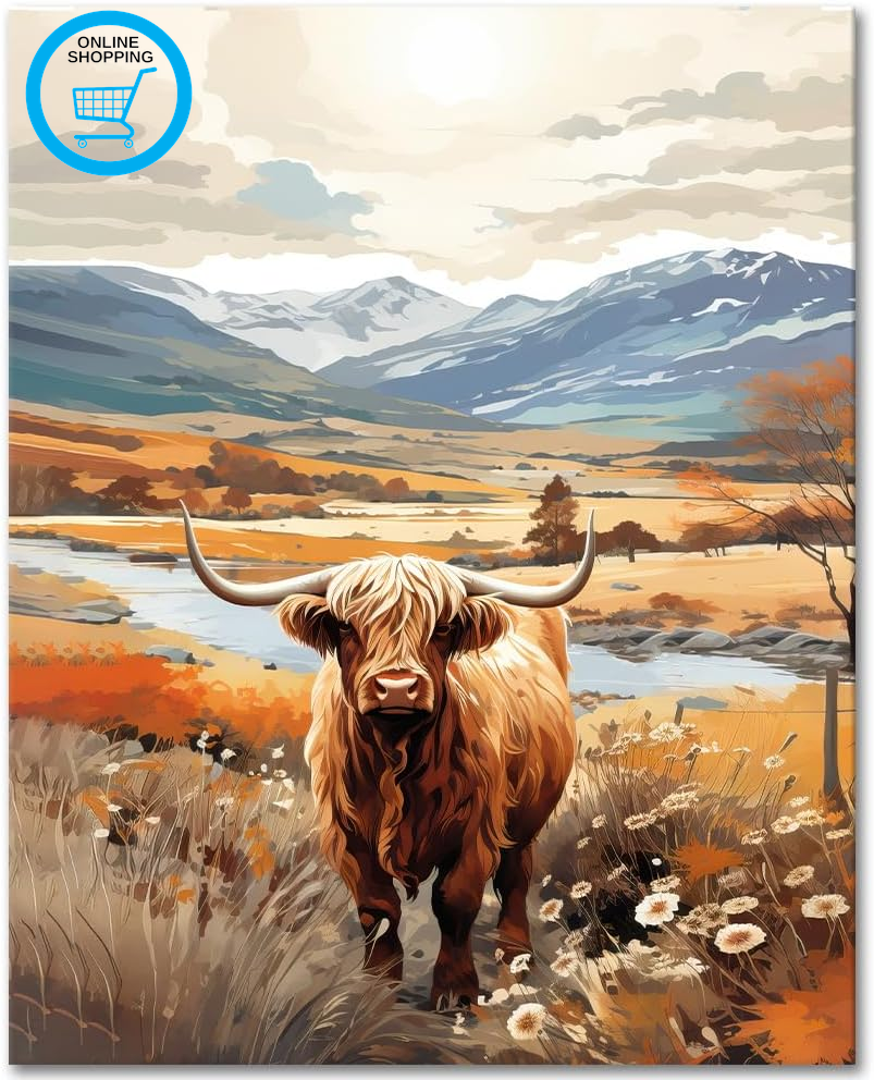 DIY Paint by Numbers for Adults with Brushes Highland Cow Oil Hand Painting Anim