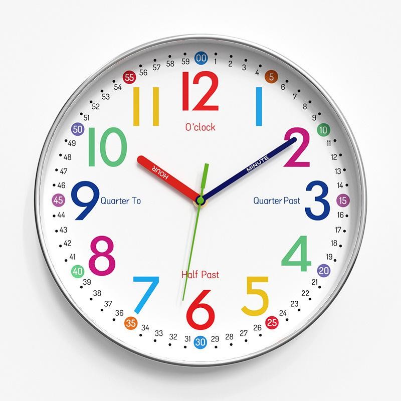 12"Cartoon Kids Wall Clock Silent Quartz Time Management Home Decor 30CM Hanging