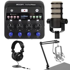 Zoom PodTrak P4next Podcast Recorder with PodMic Dynamic Podcasting Microphone,