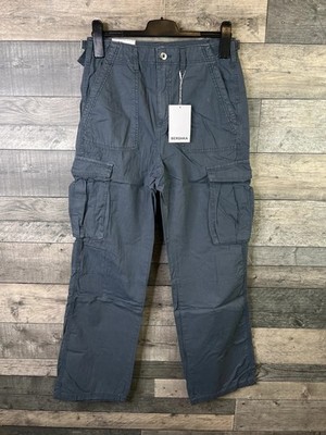 Bershka Womens Cargo Trousers Pants Size UK 10 Blue Casual Straight Utility