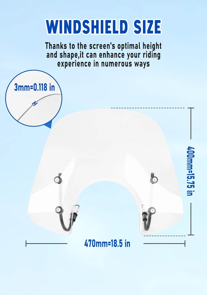 WOLFLINE Moto Windshield for Vespa Primavera 150 GTS 250 300 2017-2019 Clear Foto 3 de 4