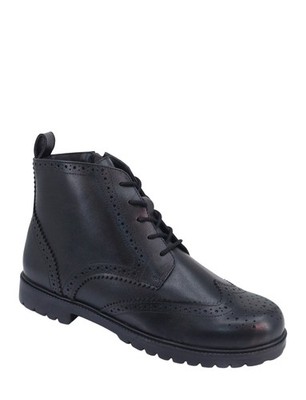Herren Leder Weite Passform Brogue Stiefel mit Fleecefutter, Seitenreißverschluss, Klassisch